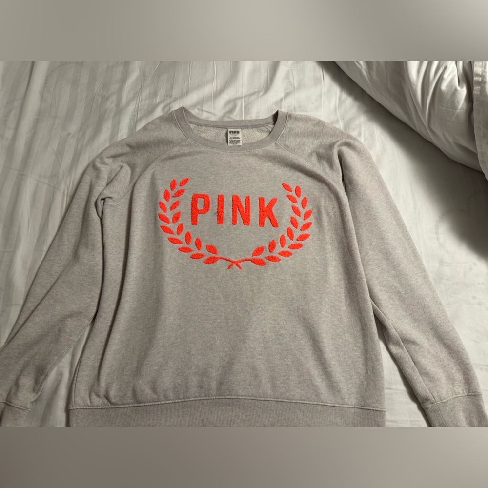 PINK Victoria's Secret Gray and pink Crewneck Sweater